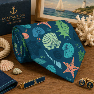 Seamless Sea Animals Neck Tie