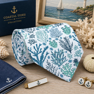 Seamless Sea Plants Marine Life Neck Tie