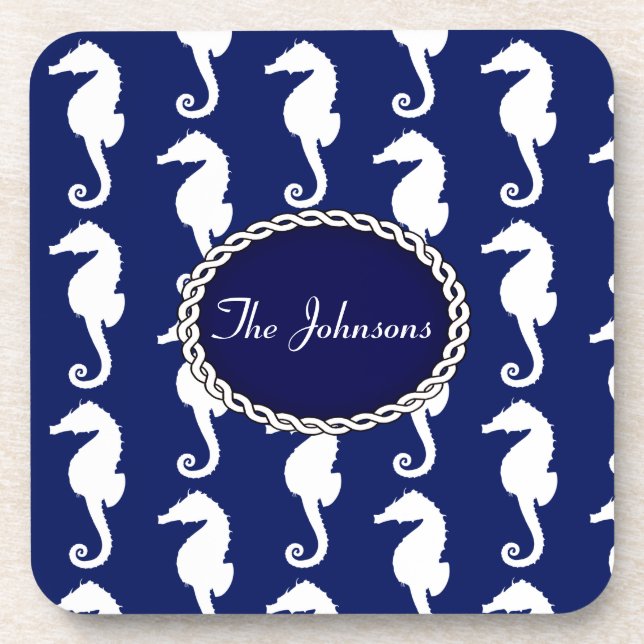 Seamless Seahorse Pattern Beverage Coaster (Front)