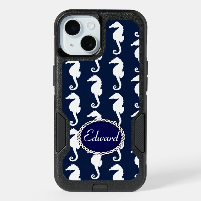 Seamless Seahorse Pattern iPhone 15 Case (Back)