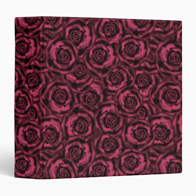 Seamless silk satin red pink roses flowers floral 3 ring binder (Front/Spine)