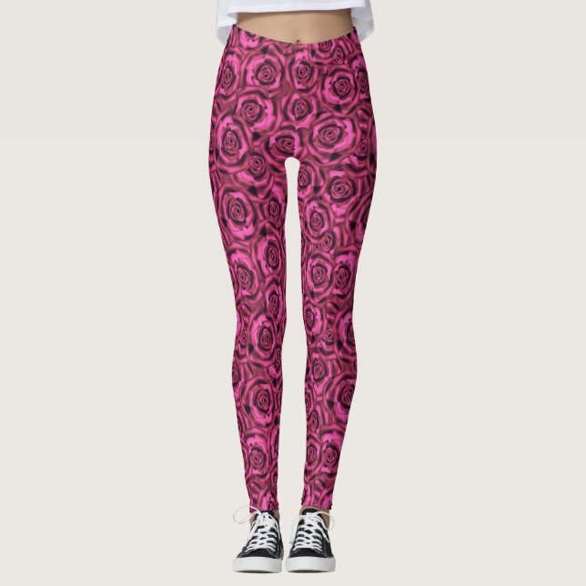 Seamless silk satin roses flowers floral beautiful leggings (Front)