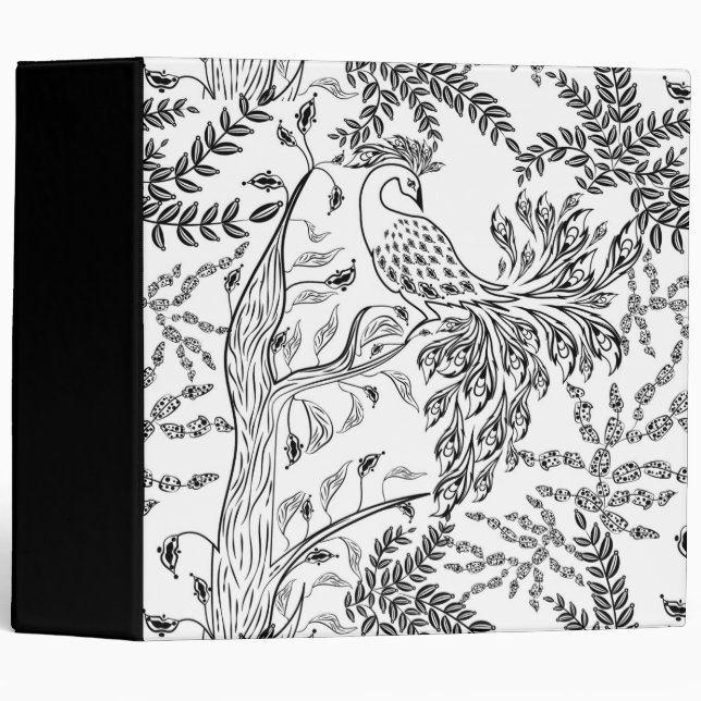 Seamless sketched fairy fantasy unreal bird tree p 3 ring binder (Front/Spine)
