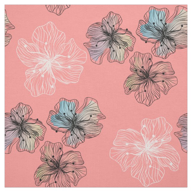 Seamless sketched lined flowers abstract modern pa fabric (Swatch)