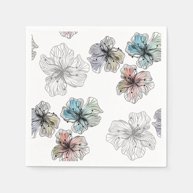 Seamless sketched lined flowers abstract modern pa napkins (Front)
