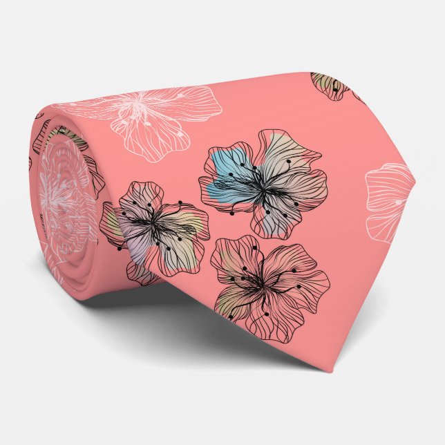 Seamless sketched lined flowers abstract modern pa neck tie (Rolled)