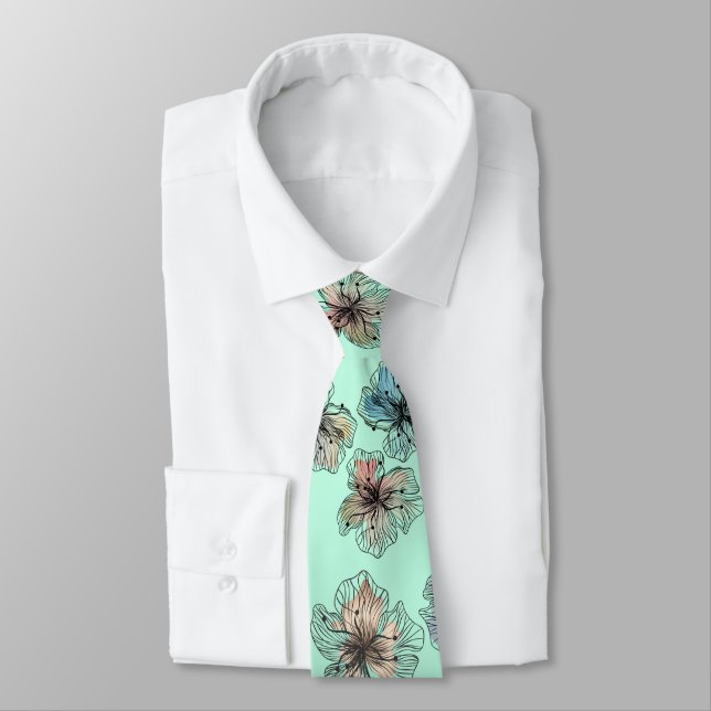Seamless sketched lined flowers abstract modern pa neck tie (Tied)