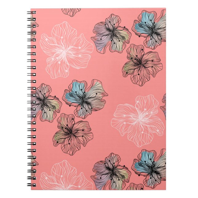 Seamless sketched lined flowers abstract modern pa notebook (Front)