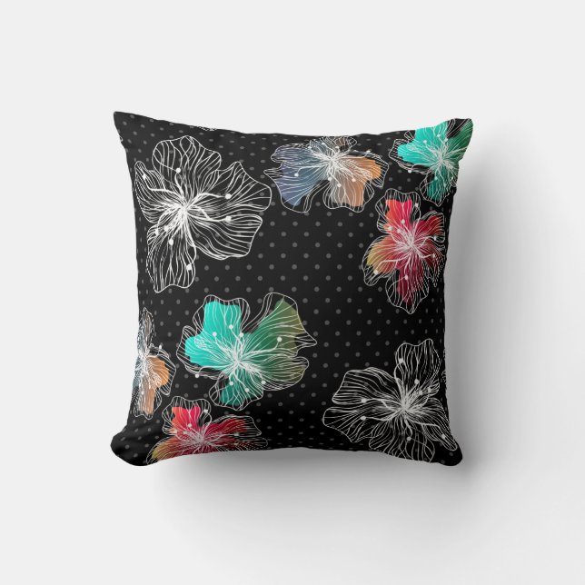 Seamless sketched lined flowers abstract modern pa throw pillow (Front)