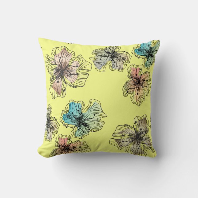Seamless sketched lined flowers abstract modern pa throw pillow (Front)