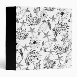 Seamless sketched marine sea ocean turtl plants se 3 ring binder