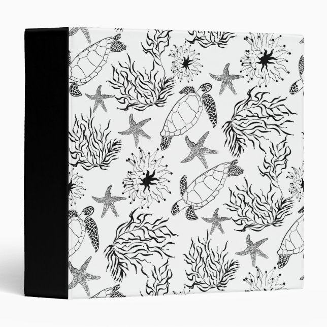 Seamless sketched marine sea ocean turtl plants se 3 ring binder (Front/Spine)
