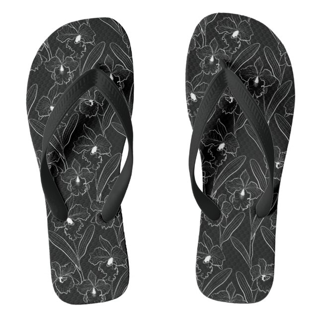 Seamless sketched orchid cattleya flowers tropical flip flops (Footbed)