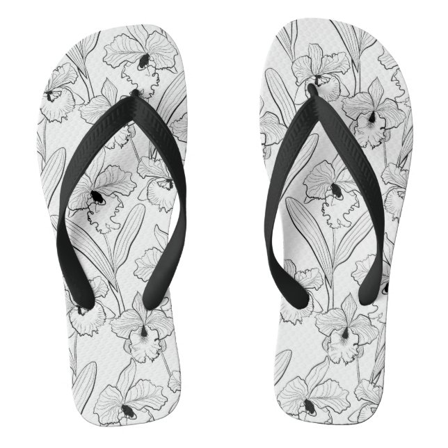 Seamless sketched orchid cattleya flowers tropical flip flops (Footbed)