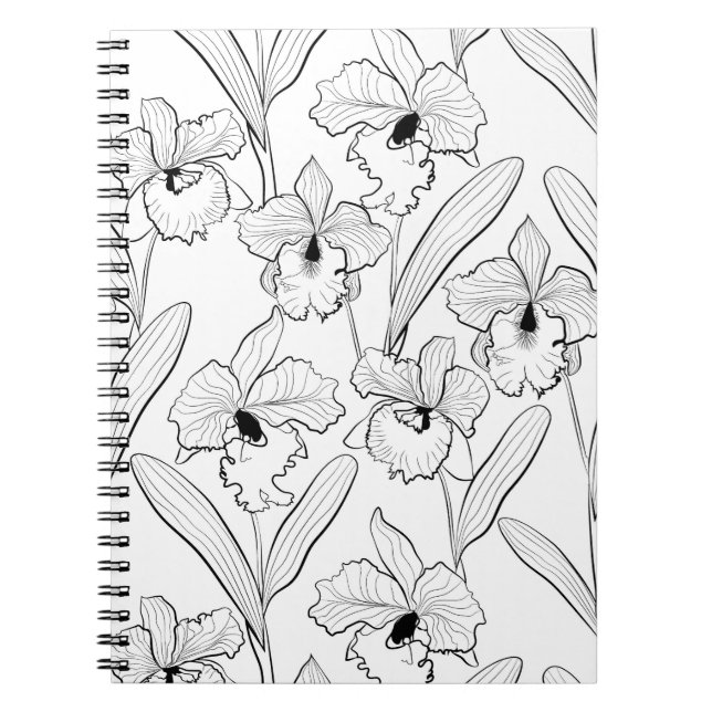 Seamless sketched orchid cattleya flowers tropical notebook (Front)