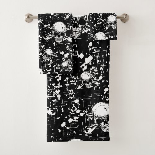 seamless skull background bath towel set
