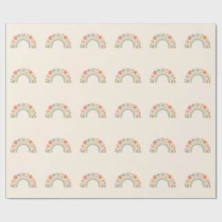 Seamless Smiling Flowers Pastel Rainbow Pattern Wrapping Paper