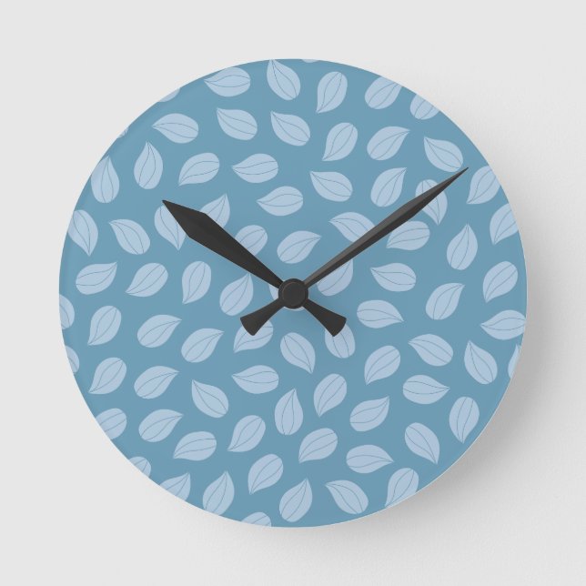Seamless Soft Blue Leaf Pattern Round Clock (Front)