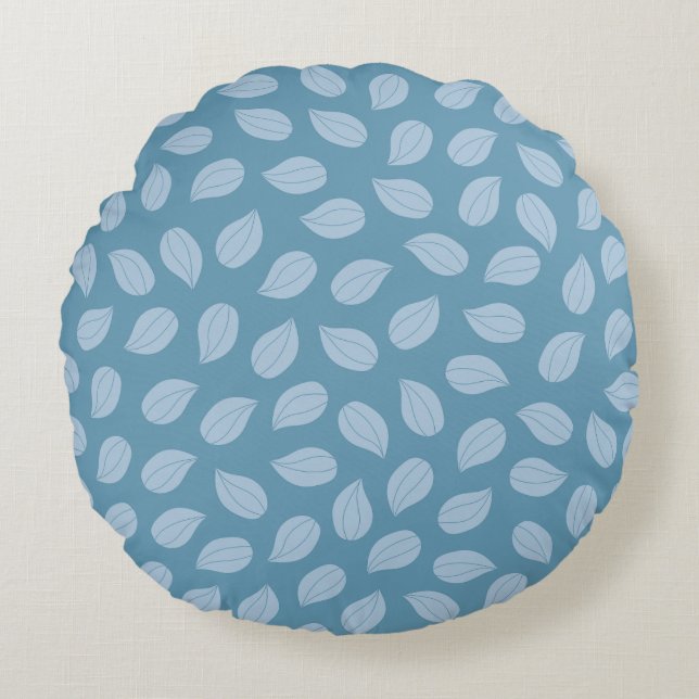 Seamless Soft Blue Leaf Pattern Round Pillow (Front)