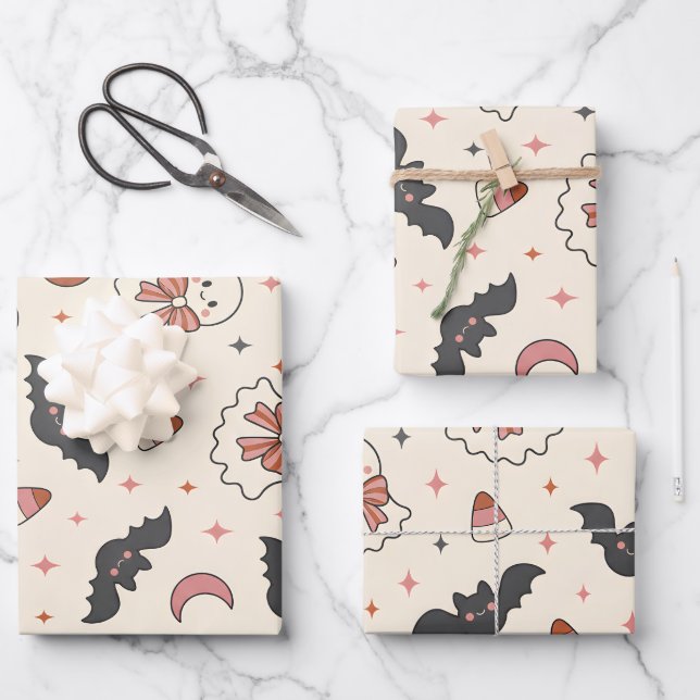 Seamless Spooky Cute Fall Design Wrapping Paper Sheets (Front)