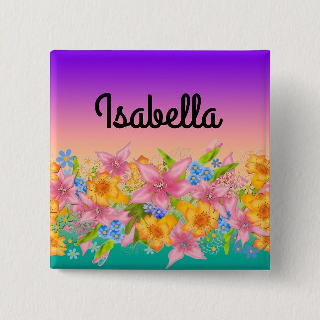 Seamless spring floral flowers pink yellow orange button (Front)