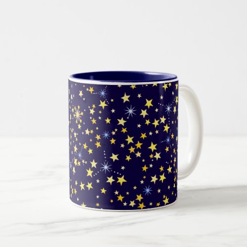 Seamless Stars Cute Cosmic Pattern Navy Blue Cool Two_Tone Coffee Mug