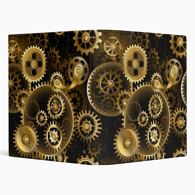 Seamless Steampunk Brass Gears 3 Ring Binder (Background)