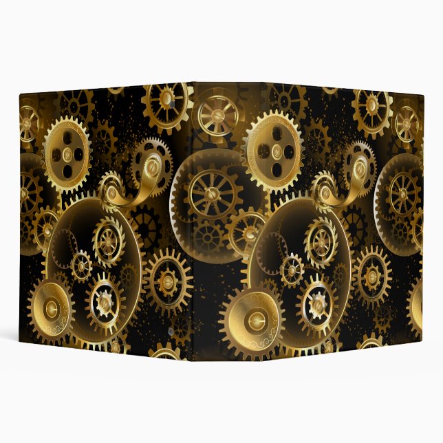 Seamless Steampunk Brass Gears 3 Ring Binder (Background)