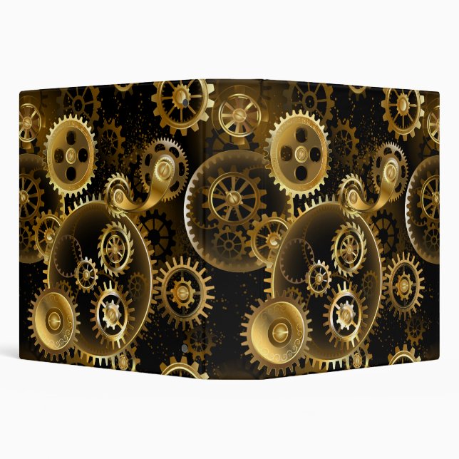 Seamless Steampunk Brass Gears 3 Ring Binder (Background)