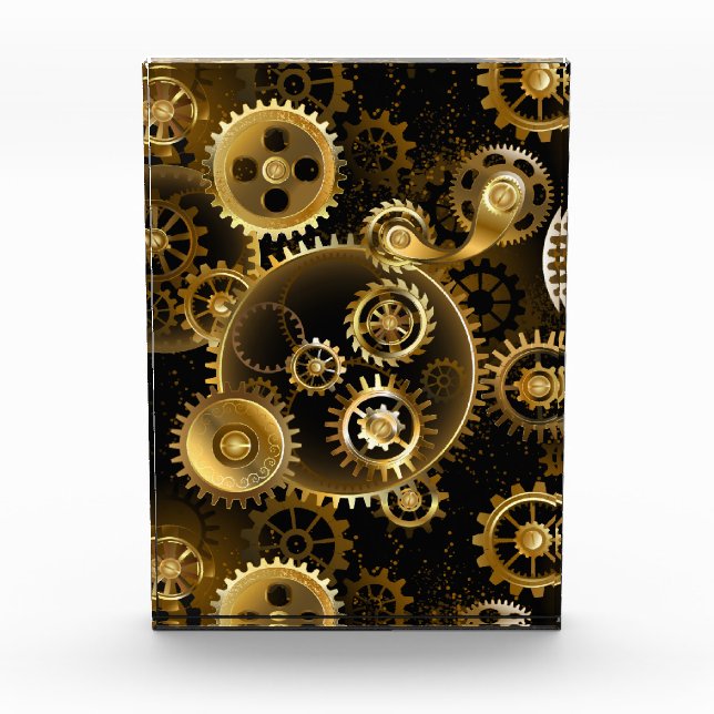 Seamless Steampunk Brass Gears Acrylic Award (Front)