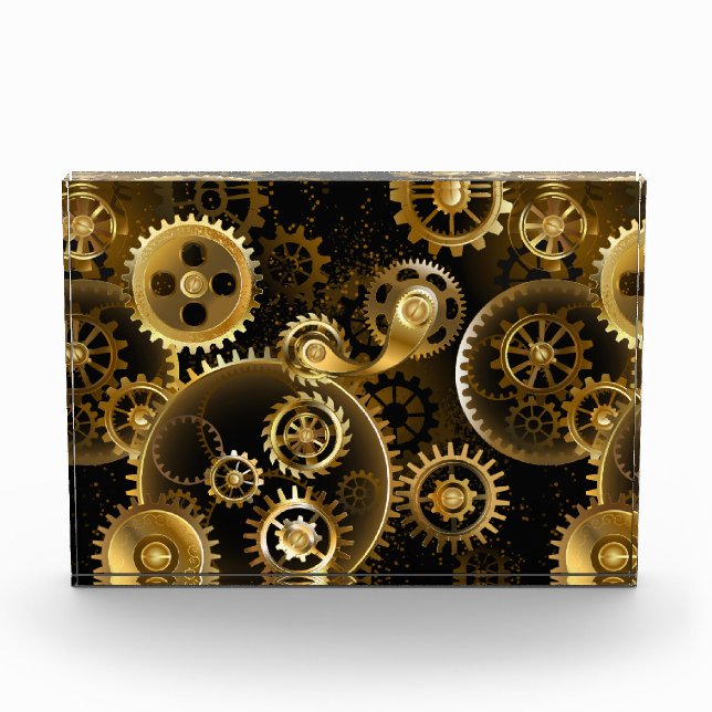 Seamless Steampunk Brass Gears Acrylic Award (Front)