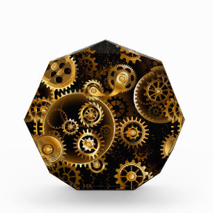 Seamless Steampunk Brass Gears Acrylic Award