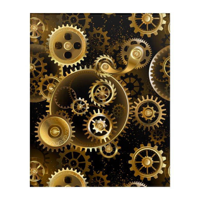 Seamless Steampunk Brass Gears Acrylic Print (Front)