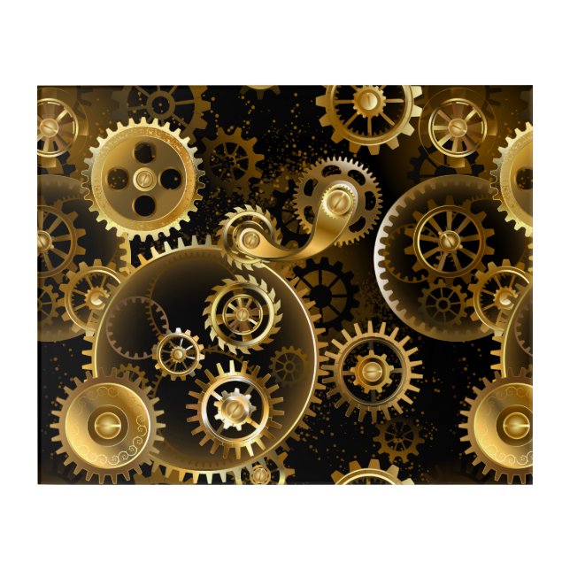 Seamless Steampunk Brass Gears Acrylic Print (Front)