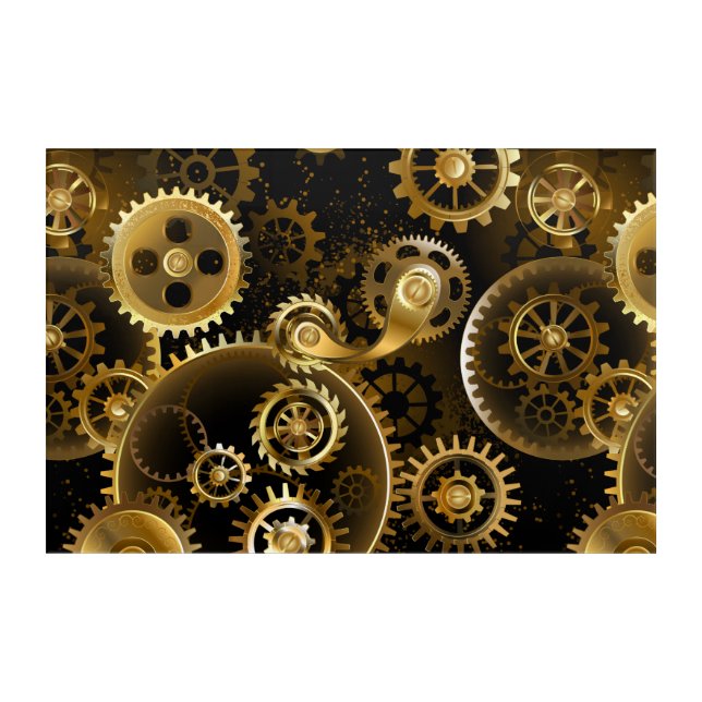 Seamless Steampunk Brass Gears Acrylic Print (Front)