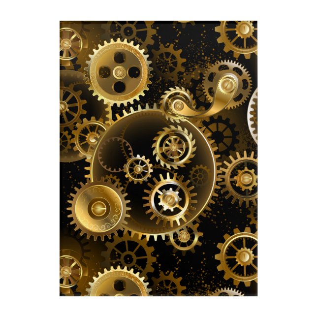 Seamless Steampunk Brass Gears Acrylic Print (Front)