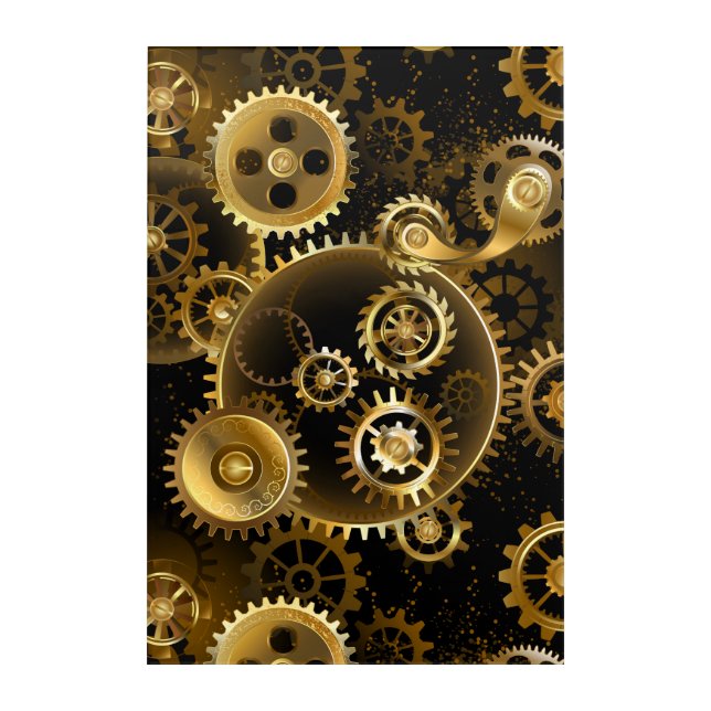 Seamless Steampunk Brass Gears Acrylic Print (Front)