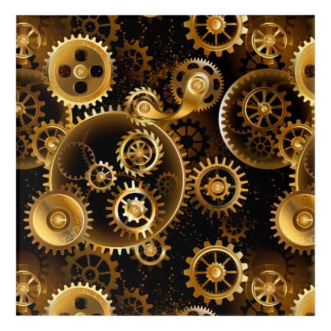 Seamless Steampunk Brass Gears Acrylic Print (Front)