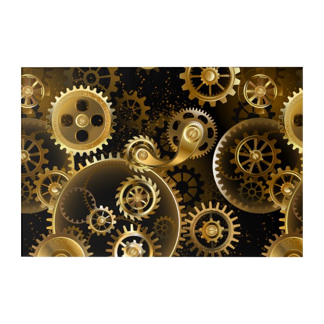 Seamless Steampunk Brass Gears Acrylic Print (Front)