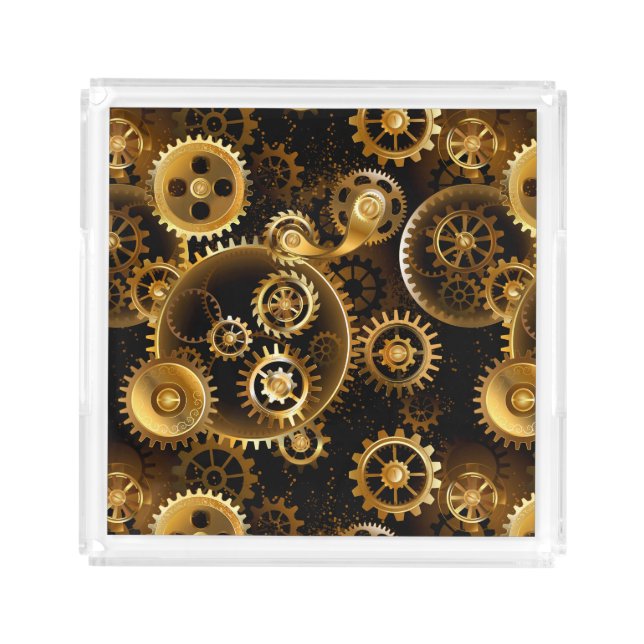 Seamless Steampunk Brass Gears Acrylic Tray (Front)