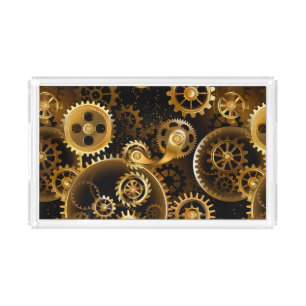 Seamless Steampunk Brass Gears Acrylic Tray
