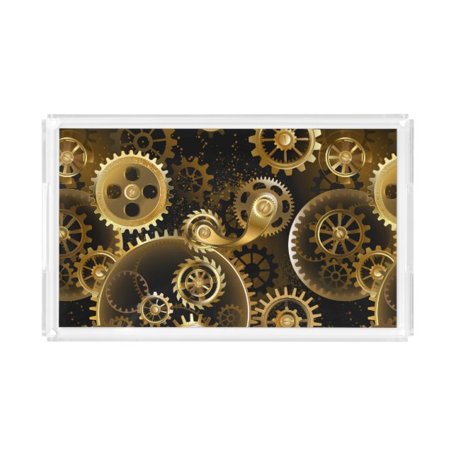Seamless Steampunk Brass Gears Acrylic Tray (Front)