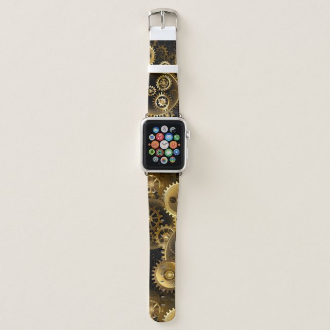 Seamless Steampunk Brass Gears Apple Watch Band (Front)