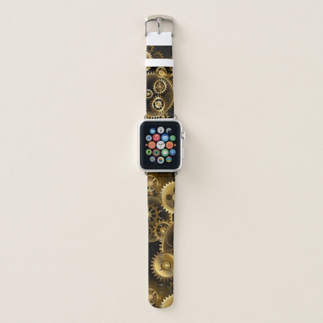 Seamless Steampunk Brass Gears Apple Watch Band (Front)