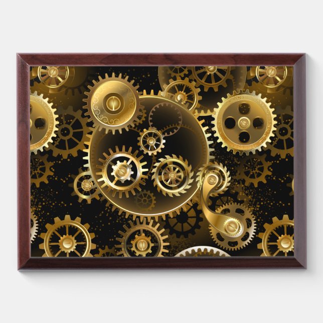 Seamless Steampunk Brass Gears Award Plaque (Horizontal)