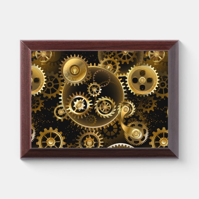 Seamless Steampunk Brass Gears Award Plaque (Horizontal)