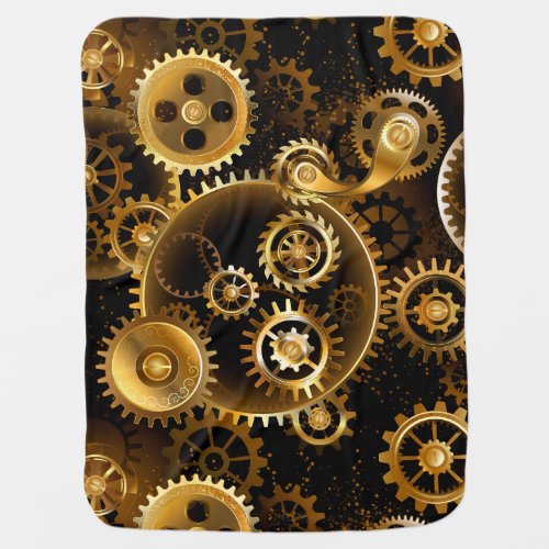 Seamless Steampunk Brass Gears Baby Blanket