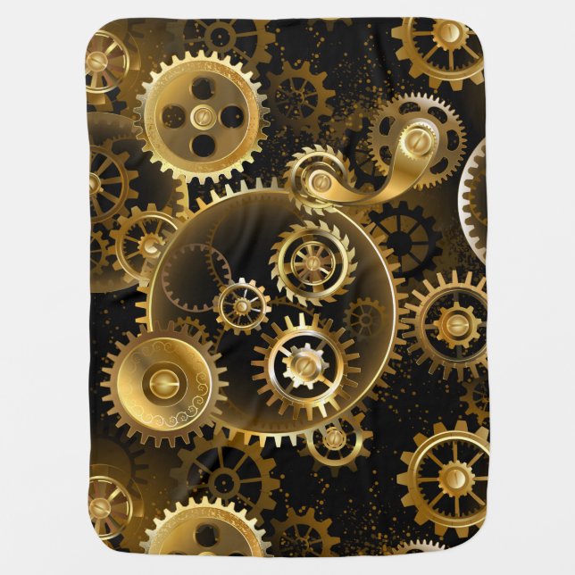 Seamless Steampunk Brass Gears Baby Blanket (Front)