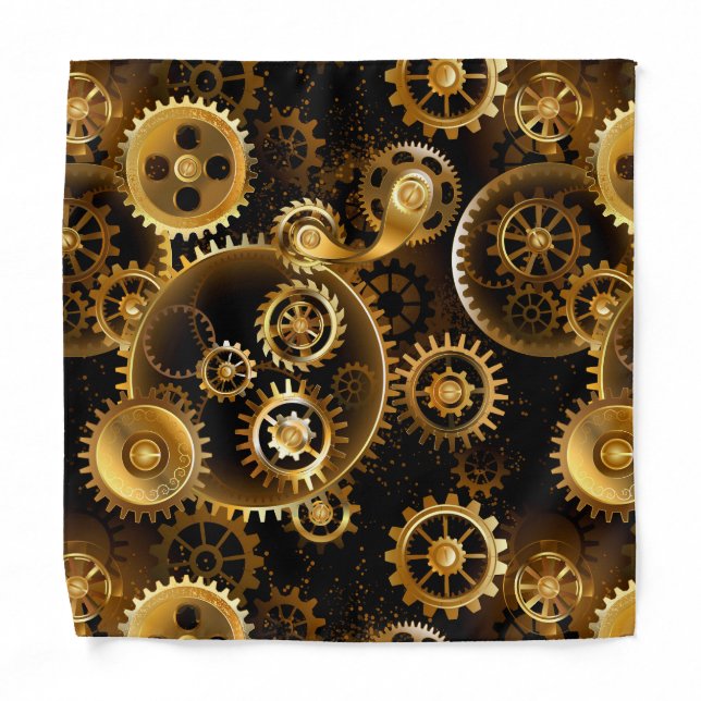 Seamless Steampunk Brass Gears Bandana (Front)