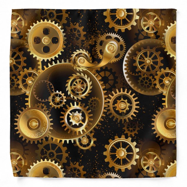 Seamless Steampunk Brass Gears Bandana (Front)